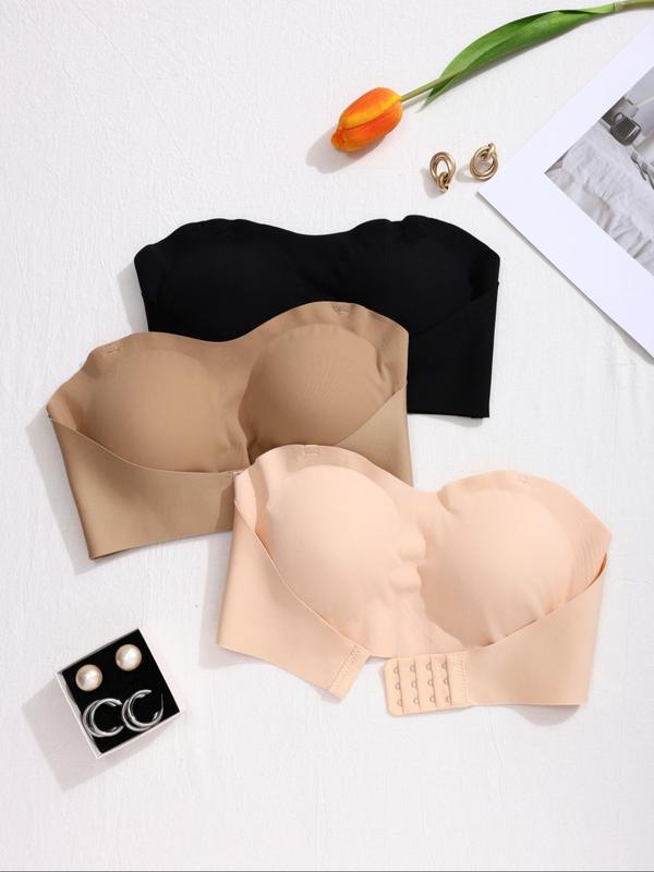 Women's Solid Color Push Up Bra with Transparent Shoulder Strap, Soft Comfortable Breathable Seamless Strapless Wireless Bra, Women's Lingerie for All Seasons